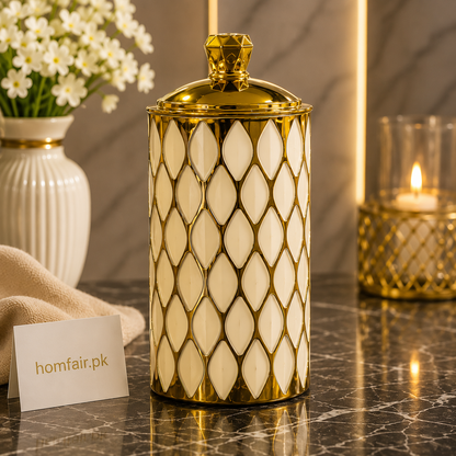 Luxury Honey Comb Design Plastic Storage Canister with Gold Lid
