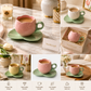 Tulip Ceramic Coffee Cup & Leaf Saucer Set Elegant Floral Tea Mug