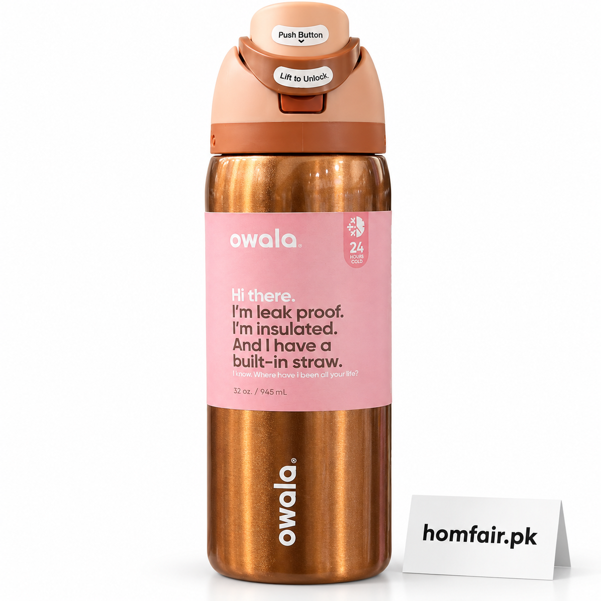 Owala FreeSip 32oz Metallic Bronze Insulated Water Bottle with Built-In Straw & Locking Lid