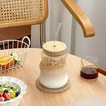 Premium Bamboo Lid Glass Mug with Straw Eco-Friendly Drinkware