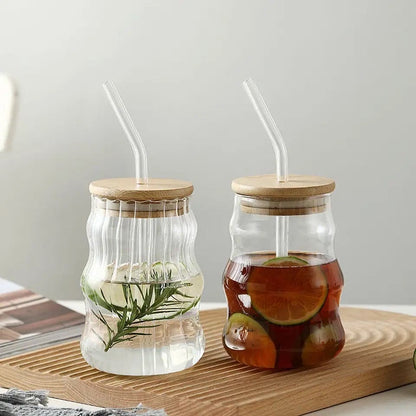 Premium Bamboo Lid Glass Mug with Straw Eco-Friendly Drinkware