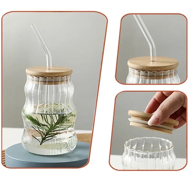 Premium Bamboo Lid Glass Mug with Straw Eco-Friendly Drinkware