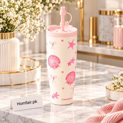 Sitarayuri Pink Bow & Pearl Design Tumbler with Decorative Straw Lid