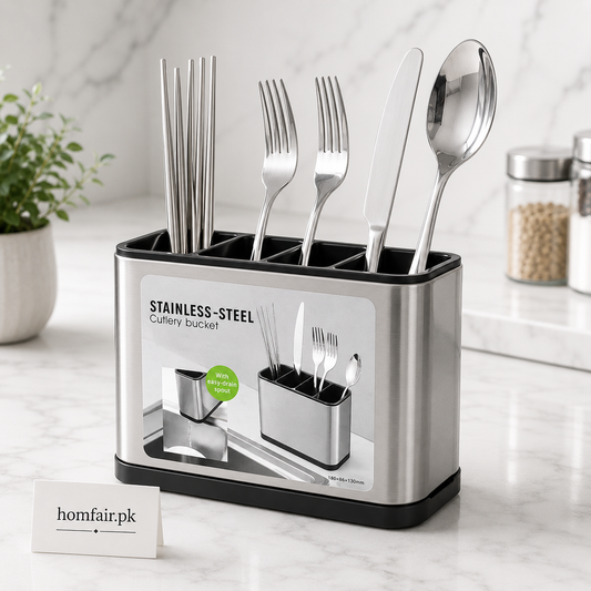 Stainless Steel Cutlery Holder Organizer with Easy Drain Spout Spoon & Utensil Stand