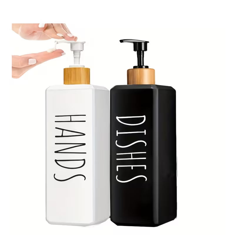 Soap Dispenser Set with Bamboo Tray – Hand & Dish Soap Organizer