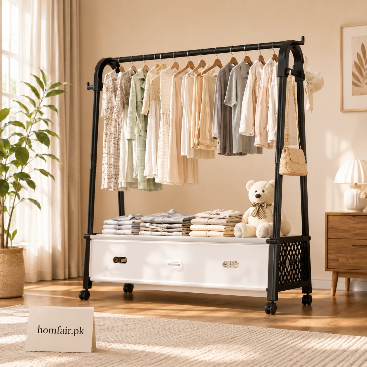 Premium Clothes Rack with Storage Drawer Multifunctional Garment Organizer