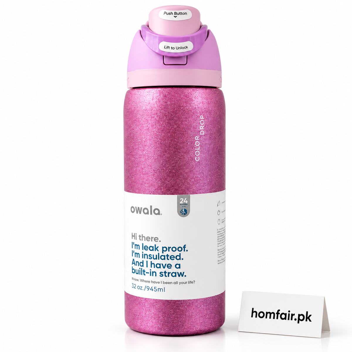 Owala 32oz Glitter Purple Insulated Water Bottle with Built-In Straw & Leak-Proof Lid