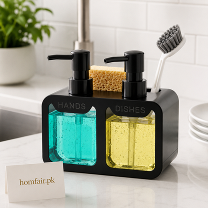 Luxury Dual Soap & Dishwashing Liquid Dispenser with Sponge Holder