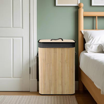 Luxury Foldable Bamboo Laundry Hamper with Lid