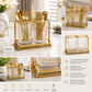 Luxury Gold Cutlery Holder Organizer 2-Compartment Countertop Utensil Stand (Not Inculded Cutlery Only Stand)