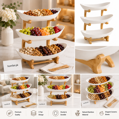 3-Tier Plastic Serving Tray Stand  Fruit, Dry Fruit & Snack Organizer