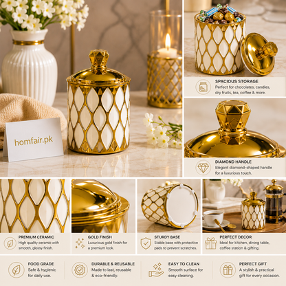 Luxury Honey Comb Design Plastic Storage Canister with Gold Lid