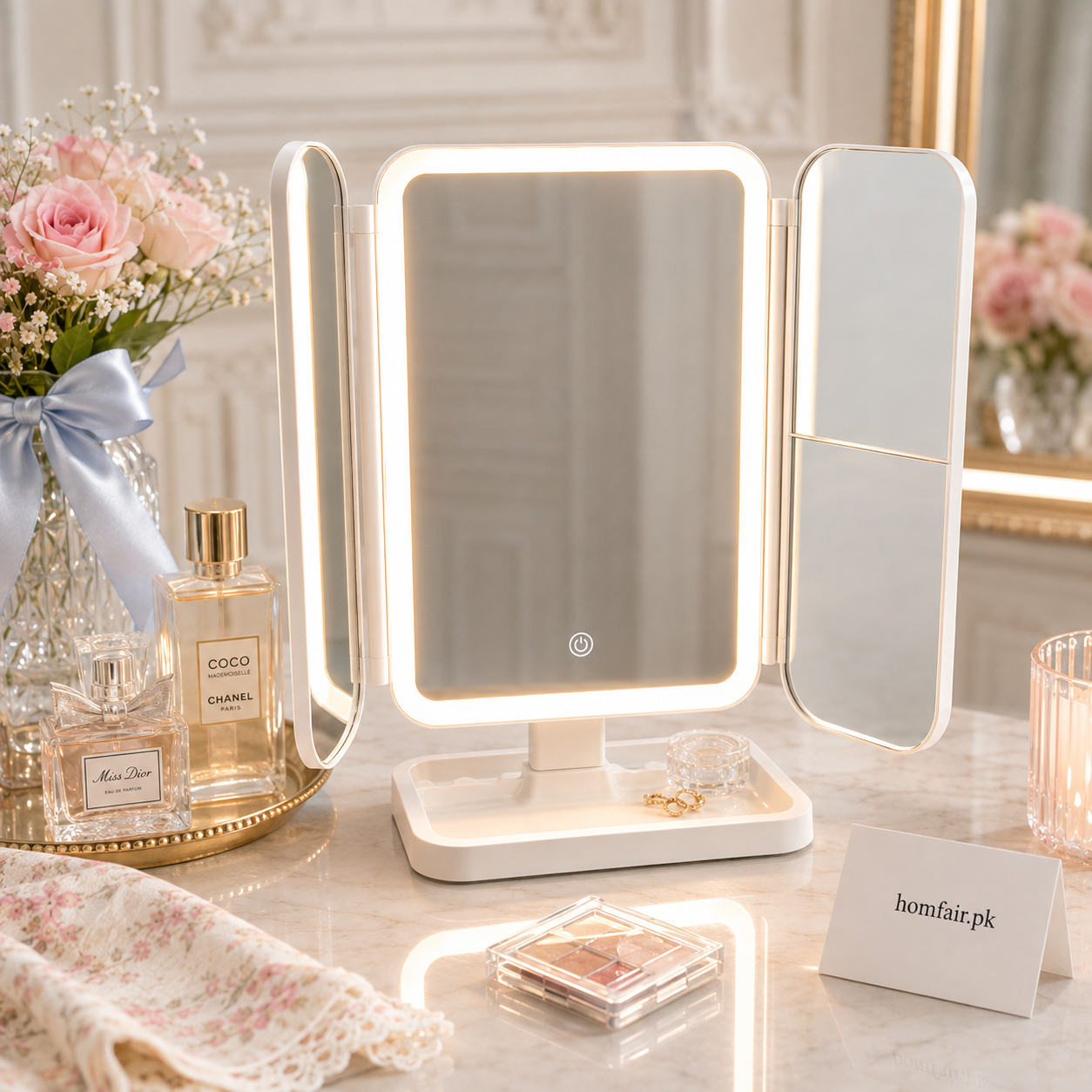 Foldable Dressing LED Makeup Mirror 3-Panel Vanity Mirror