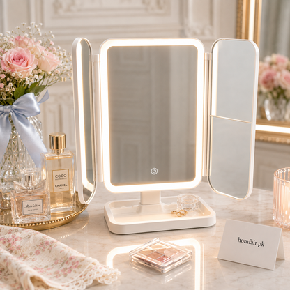 Foldable Dressing LED Makeup Mirror 3-Panel Vanity Mirror