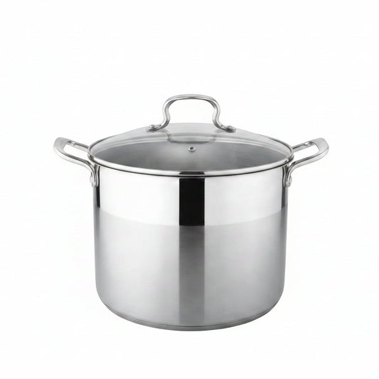 Danny Home Premium 13.5L Stainless Steel Stock Pot with Tempered Glass Lid for Large Family Cooking