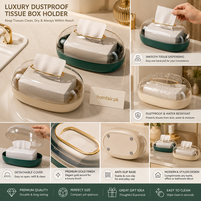 Luxury Dustproof Oval Tissue Box Holder – Premium Transparent Tissue Storage Case