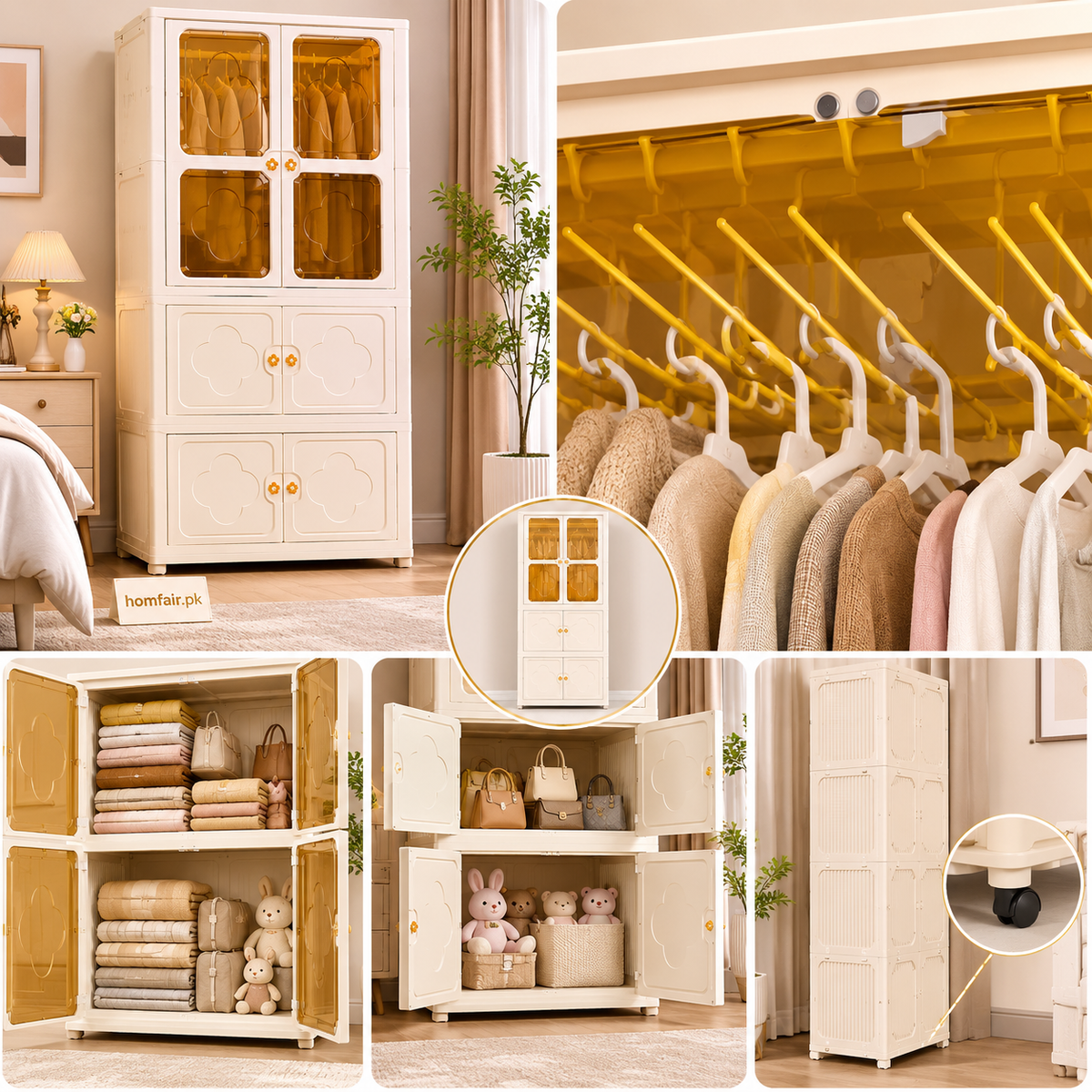 Foldable Multipurpose Dustproof Storage Wardrobe with Transparent Doors