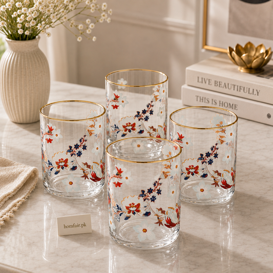 Premium Glass Drinking Set of 4 – 390ml Elegant Modern Glassware