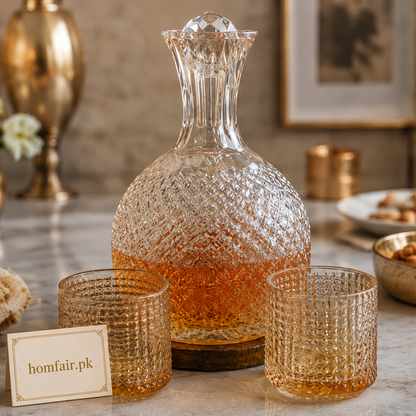Premium Revolving Glass Decanter Set with 6 Whiskey Glasses