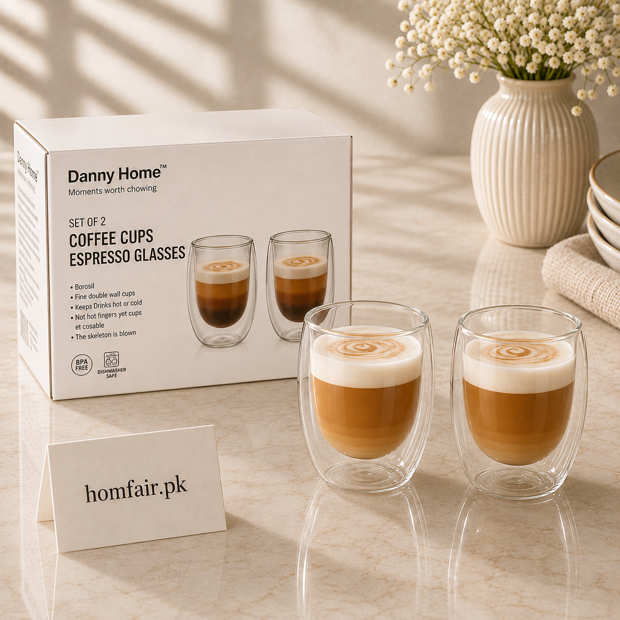 Premium Double Wall Glass Set of 2 – Elegant Insulated Tea & Coffee Drinkware