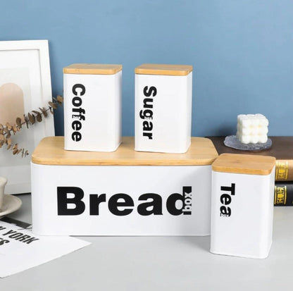 Luxury Matte Black Bread & Canister Set - Tea, Coffee, Sugar, Storage With Bamboo Lids