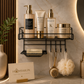 Bathroom Storage Shelf with Hooks and Soap Dish Wall Mounted Organizer Rack