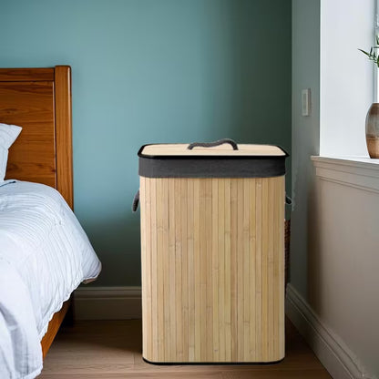 Luxury Foldable Bamboo Laundry Hamper with Lid