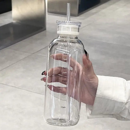 Transparent Glass Water Bottle with Straw Leakproof Drinkware