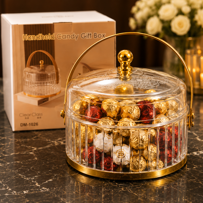 Luxury Acrylic Handheld Candy Gift Box with Gold Handle & Lid