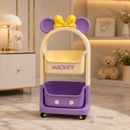 Disney-Inspired 2-Tier Kids Storage Organizer with Wheels - Purple