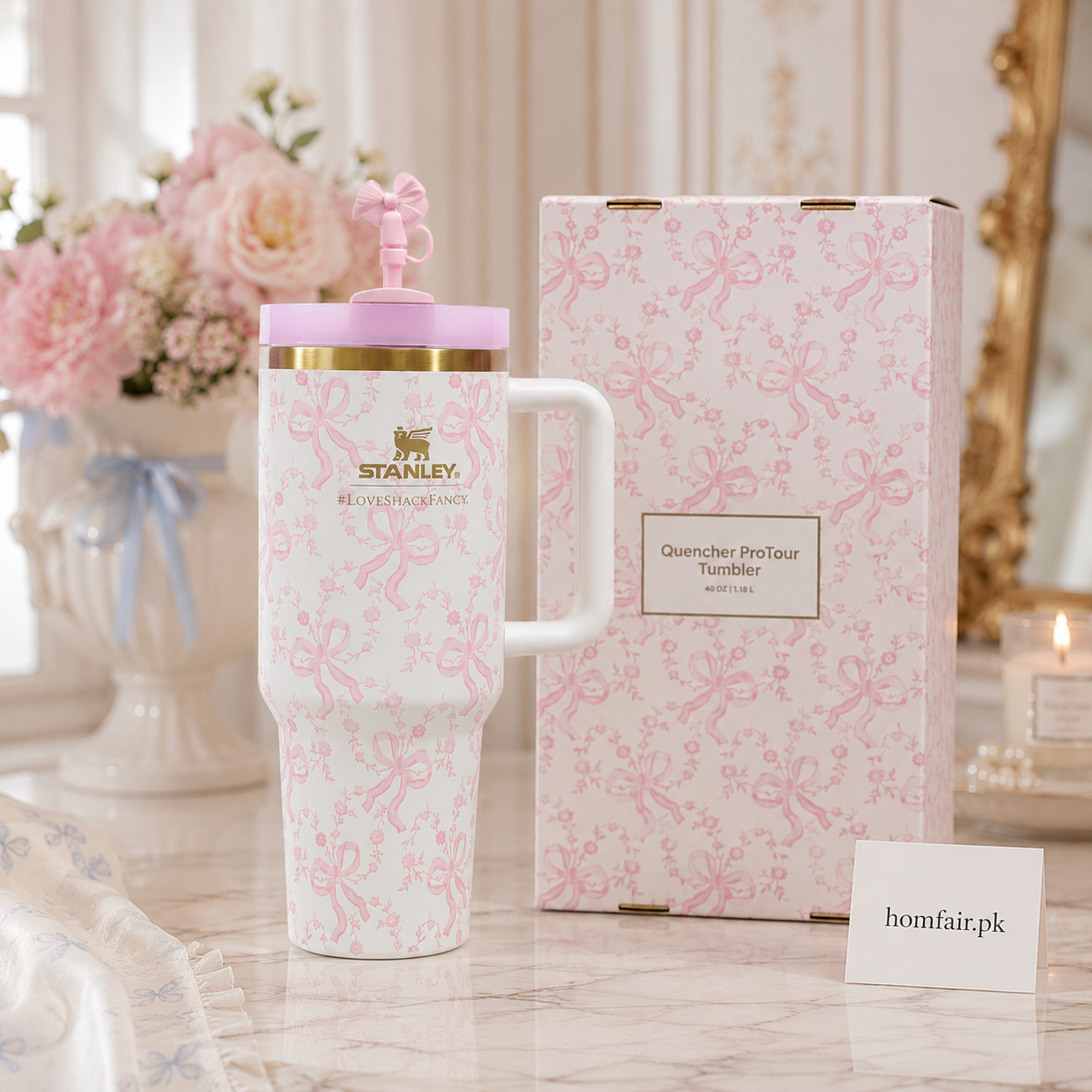 Stanley x LoveShackFancy Ribbon Rosa Quencher H2.0 40oz Gift Box