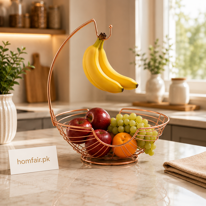 Premium Rose Gold Hanger Fruit Basket – Modern Countertop Fruit Organizer
