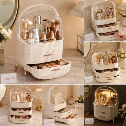 Luxury 3-Layer Makeup Organizer for Elegant & Efficient Desktop Storage