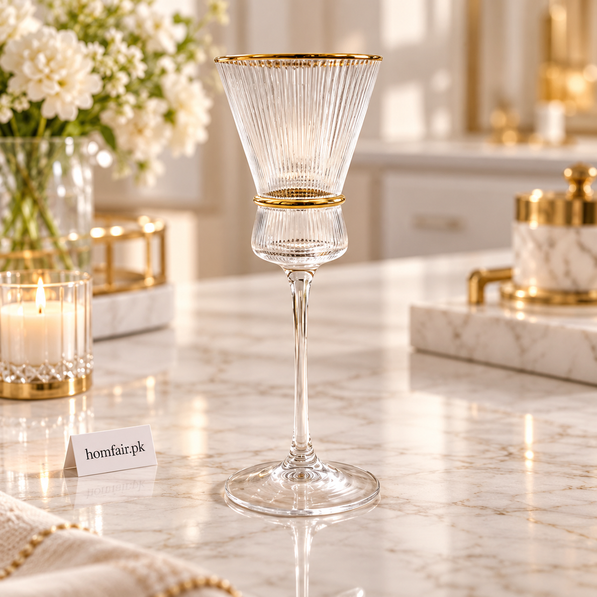 Crystal Golden Champagne Goblets – Premium Set of 6