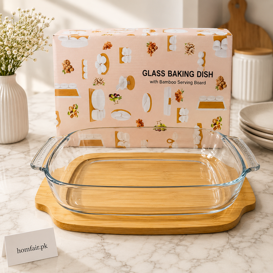 Glass Baking Dish with Bamboo Serving Board
