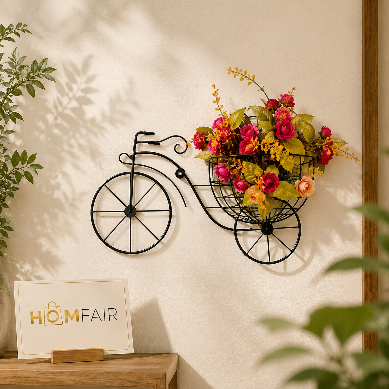 Bicycle Design Wall Basket for Home Decoration | Luxury Floral Wall Decor