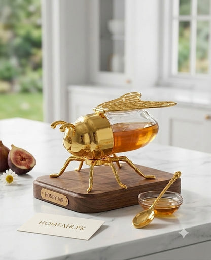 Luxury Bee Honey Jar with Golden Spoon