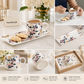 Luxury Floral Ceramic Coffee Mug with Serving Tray – Premium Tea & Coffee Gift Set