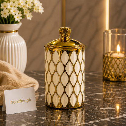Luxury Honey Comb Design Plastic Storage Canister with Gold Lid
