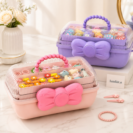 3-Tier Fold-Out Hair Accessory Organizer Box with Handle