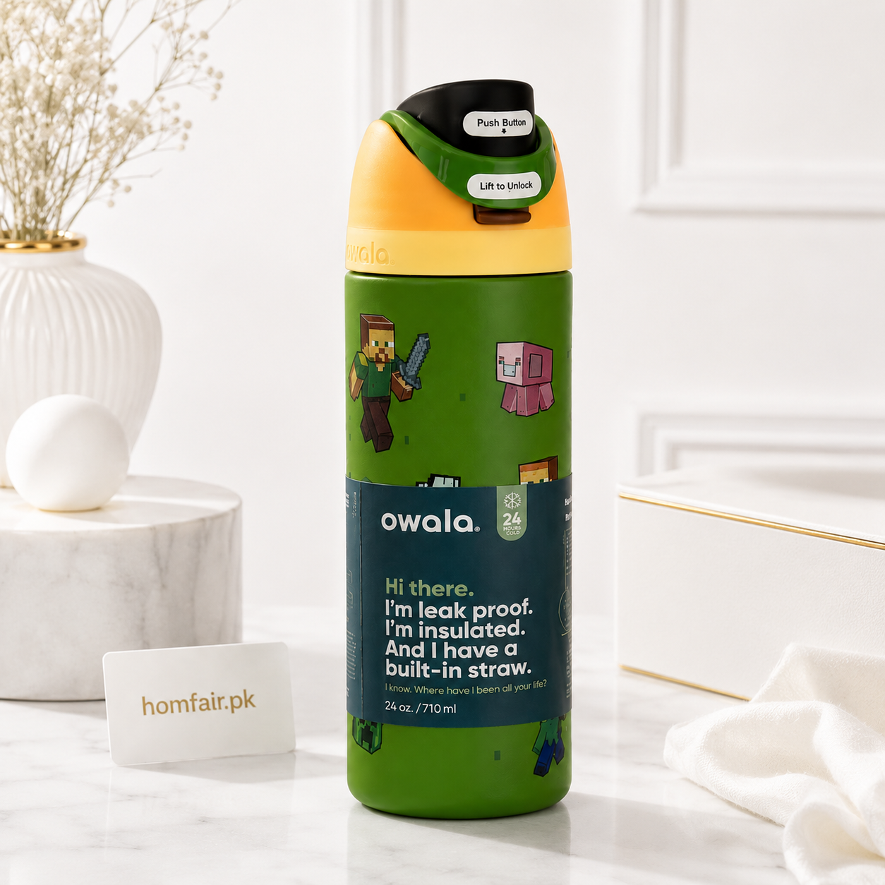 Owala x Minecraft FreeSip Insulated Water Bottle – 24oz / 710ml