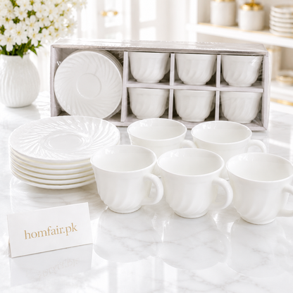 12-Piece Premium Black Ceramic Tea Cup & Saucer Set