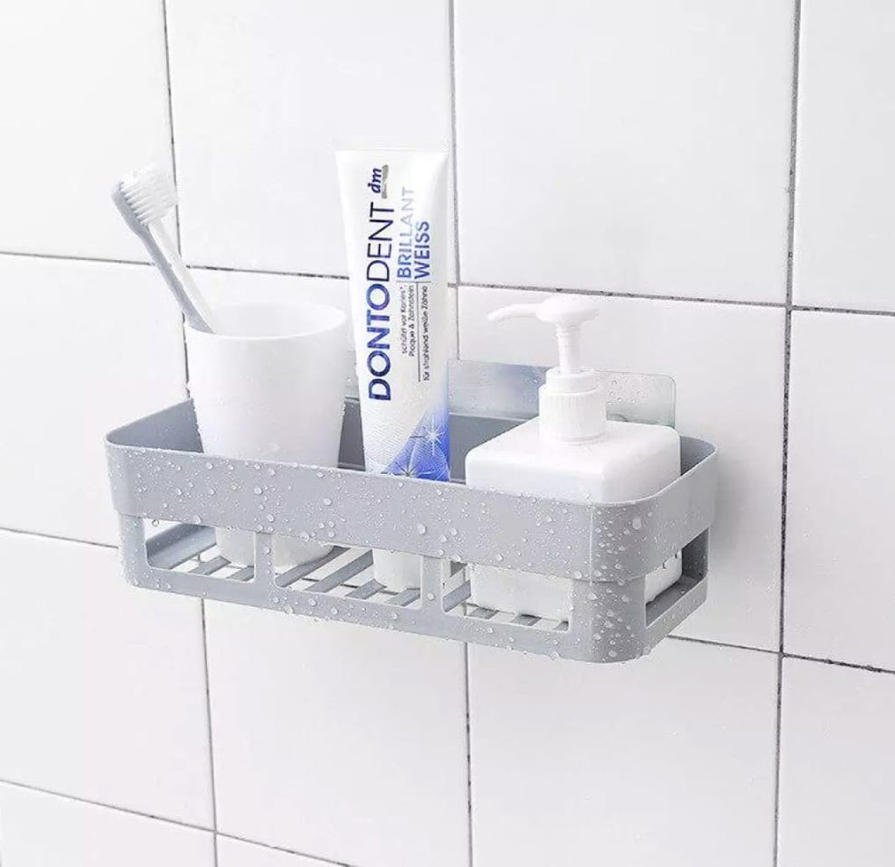 Self-Adhesive Rectangle Bathroom Shelf No-Drill Wall Mounted Organizer