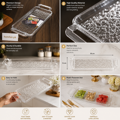 Crystal Clear Acrylic Serving Tray with Handles