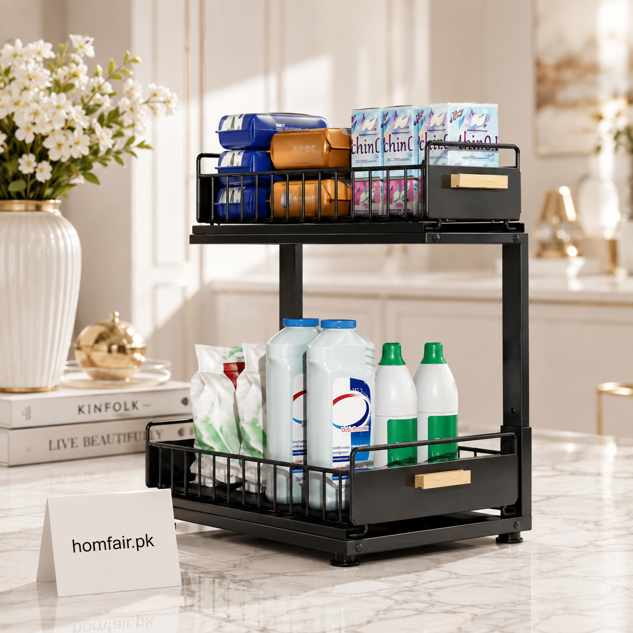 2-Tier Under Sink Organizer Sliding Pull-Out Storage Rack for Kitchen & Bathroom