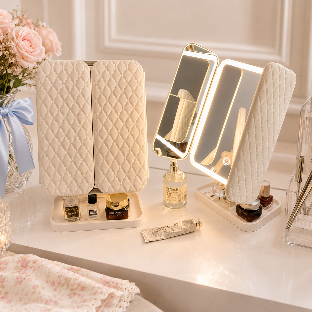 Foldable Dressing LED Makeup Mirror 3-Panel Vanity Mirror
