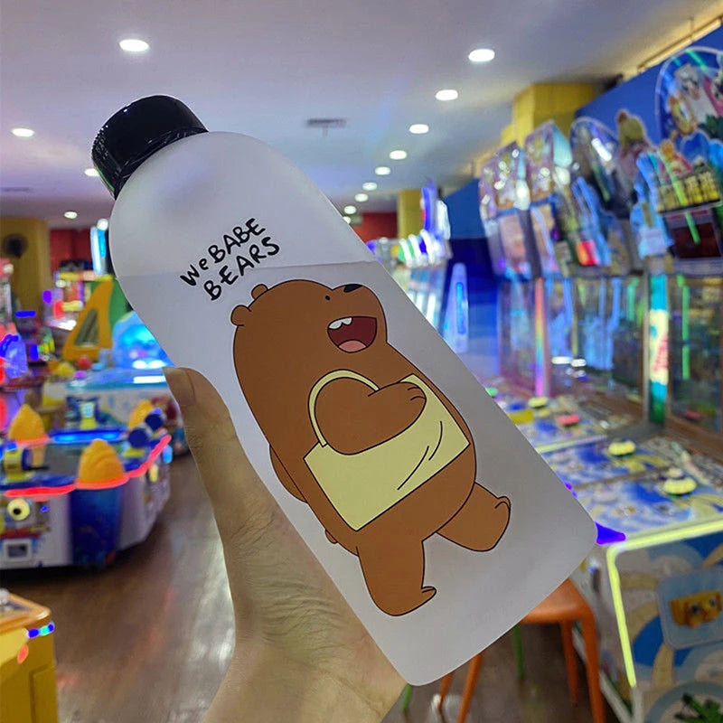 Cute Bear Cartoon Water Bottle 1000ml Leakproof Frosted Drinkware