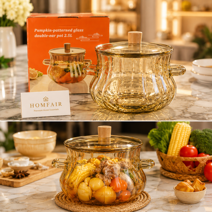 2.5L Pumpkin Pattern Glass Cooking Pot with Lid