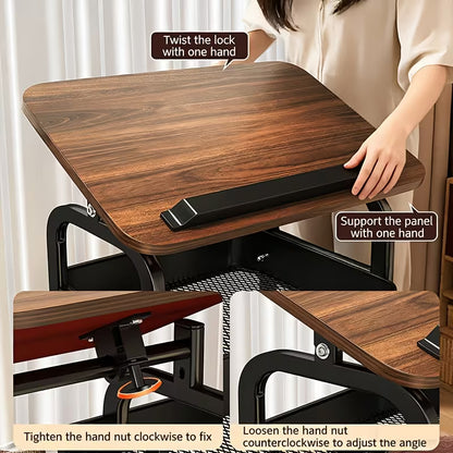 Luxury Rolling Sofa Side Table with Flip-Top Laptop Desk & 2-Tier Storage Cart on Wheels