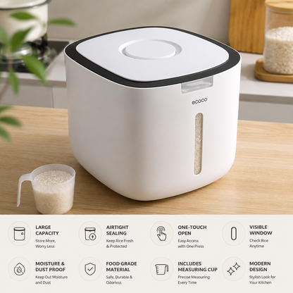 Ecoco 5kg Smart Rice Box – Airtight Grain Storage Station